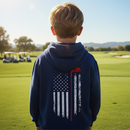 Youth American Flag Golf Hoodie, Patriotic Gift for Golfer, Kids Sweatshirt