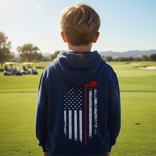 Youth American Flag Golf Hoodie, Patriotic Gift for Golfer, Kids Sweatshirt
