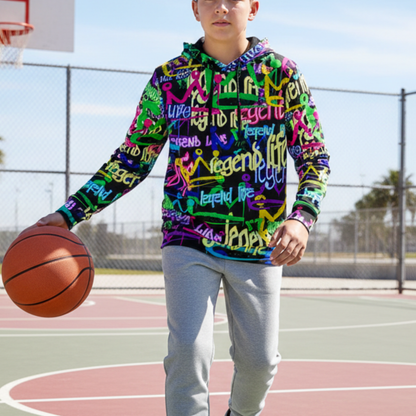 Adult Unisex Fleece Lined Hoodie: All Over Print Colorful Dripping Crowns