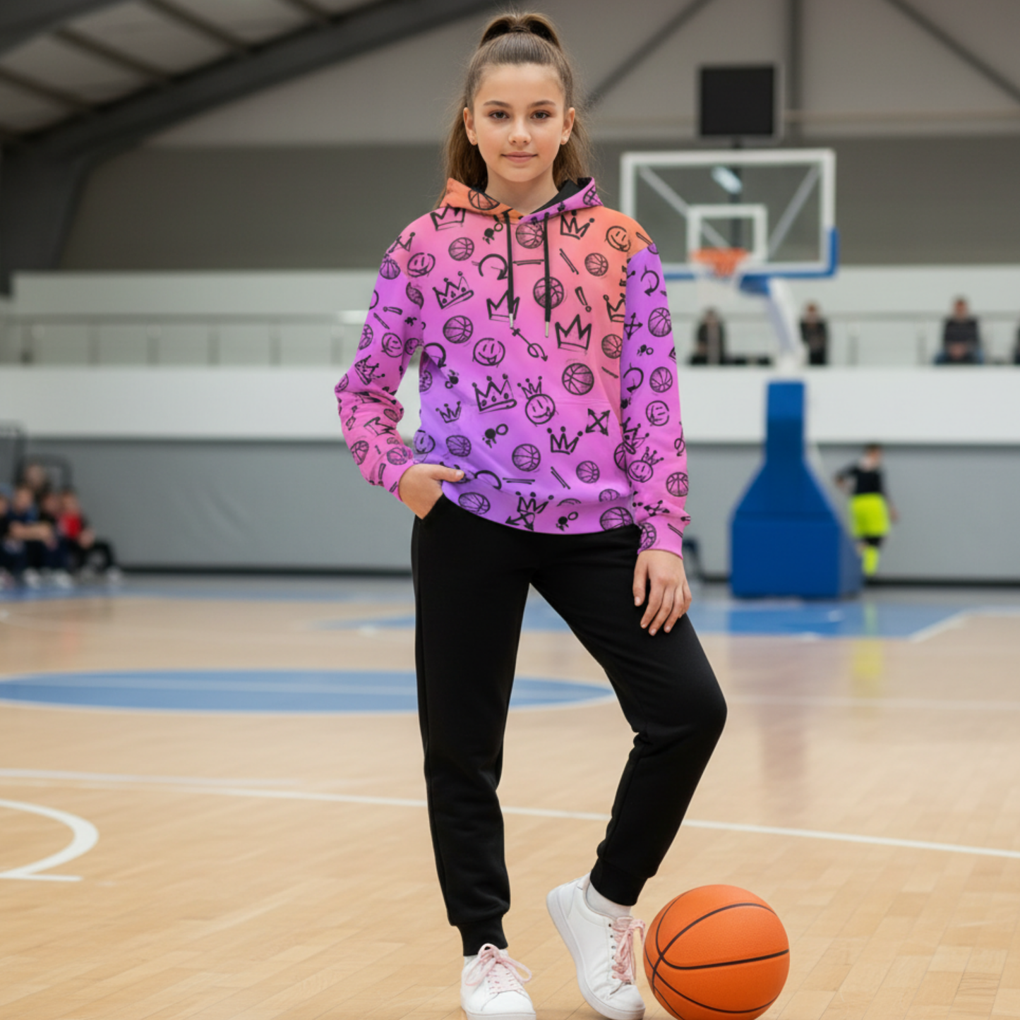 Adult Unisex Basketball Hoodie: Gradient Graffiti Design