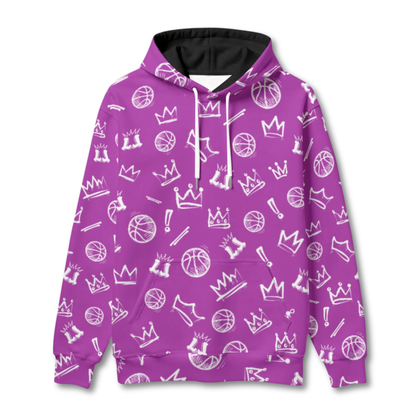 Purple Basketball Graffiti Hoodie, Fleece Lined Hooded Sweatshirt