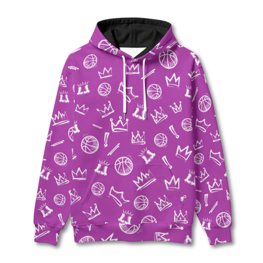 Purple Basketball Graffiti Hoodie, Fleece Lined Hooded Sweatshirt