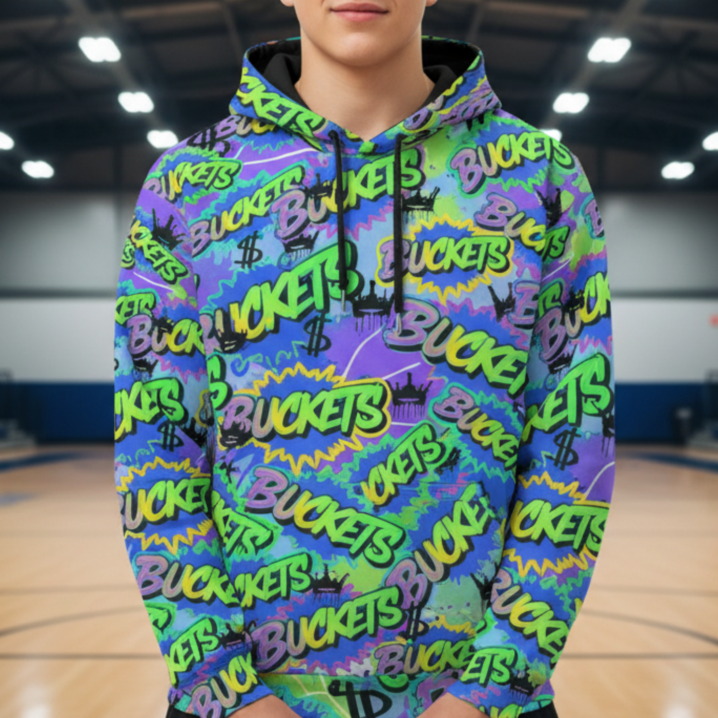 Adult Unisex Fleece Lined Basketball Hoodie: Buckets