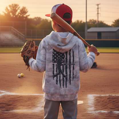 Youth American Flag Baseball Hoodie - Gray Camo