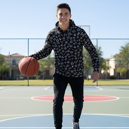 Adult Unisex Thick Fleece Hoodie, Black Basketball Graffiti Design