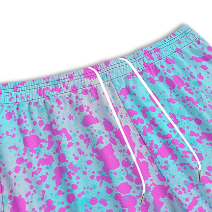 Adult Pink Paint Splatter Mesh Shorts