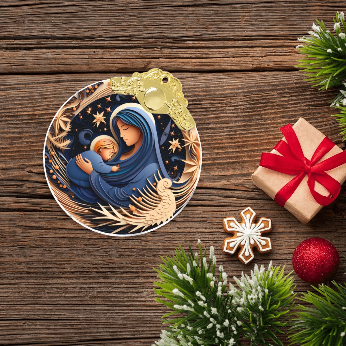 Round Glass Christmas Ornament - Gold / Silver