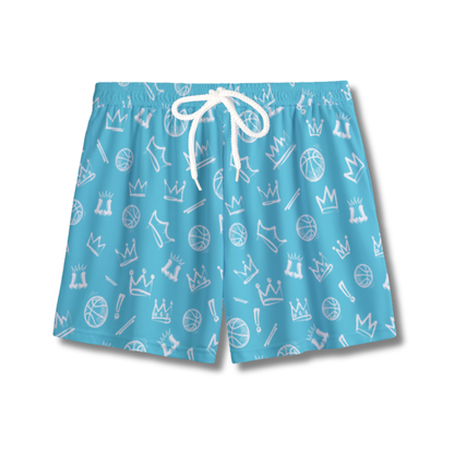 Youth Graffiti Basketball Mesh Shorts - Light Blue & White