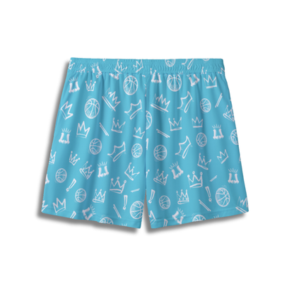 Youth Graffiti Basketball Mesh Shorts - Light Blue & White