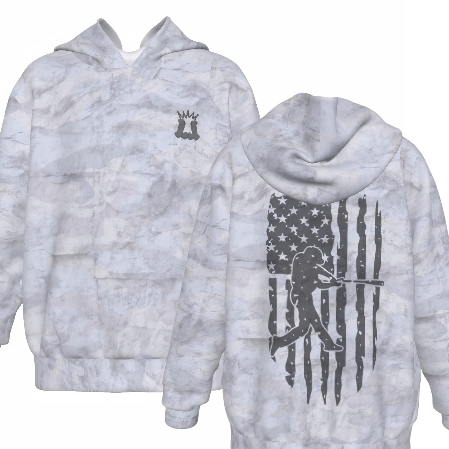 Youth American Flag Baseball Hoodie - Gray Camo