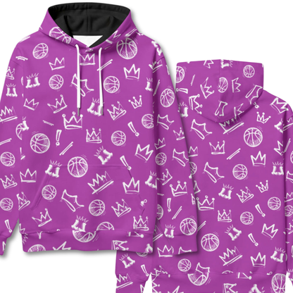 Purple Basketball Graffiti Hoodie, Fleece Lined Hooded Sweatshirt