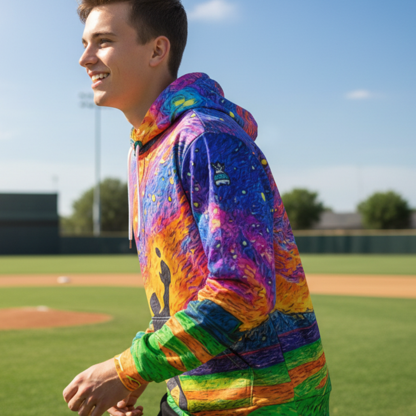 Adult Unisex Fleece Lined Hoodie: Baseball Illustration Print