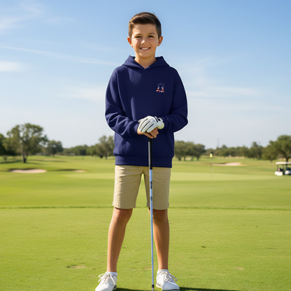 Youth American Flag Golf Hoodie, Patriotic Gift for Golfer, Kids Sweatshirt