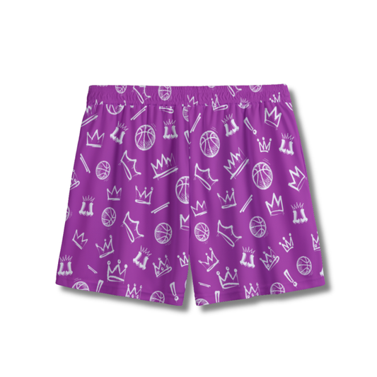 Youth Purple & White Basketball Mesh Shorts