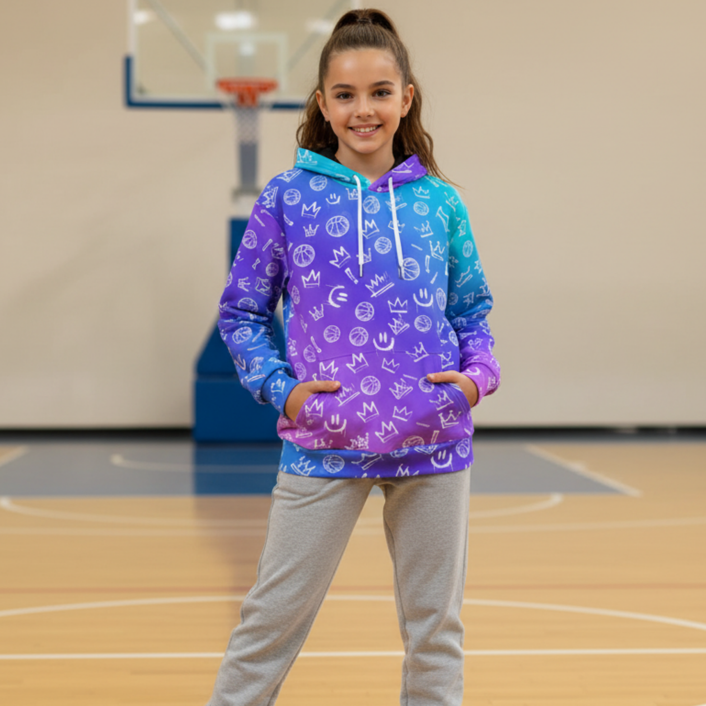 Adult Unisex Fleece Lined Basketball Hoodie: Gradient Graffiti