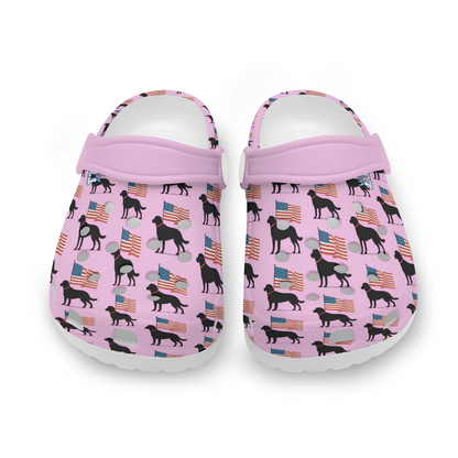 Youth Patriotic Clogs, Black Dog American Flag Design