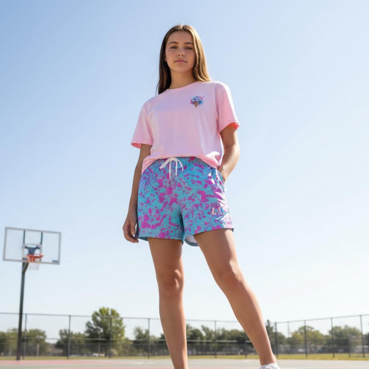 Adult Pink Paint Splatter Mesh Shorts