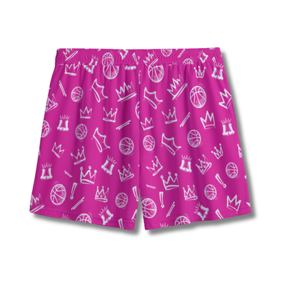 Youth Pink & White Basketball Mesh Shorts