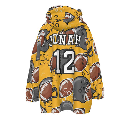 Kids Personalized Football Blanket Hoodie- Yellow