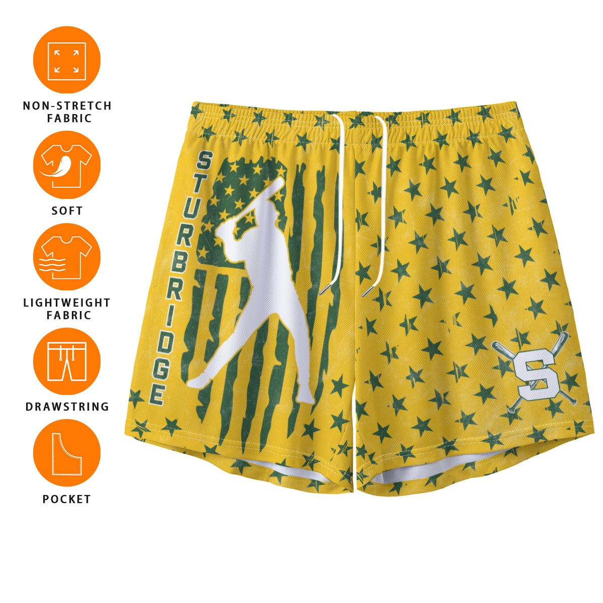 Adult Sturbridge Little League Baseball Shorts - Flag, Vintage Yellow Edition (no inner liner)