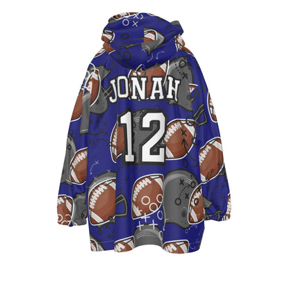 Youth Personalized Football Blanket Hoodie - Dark Blue