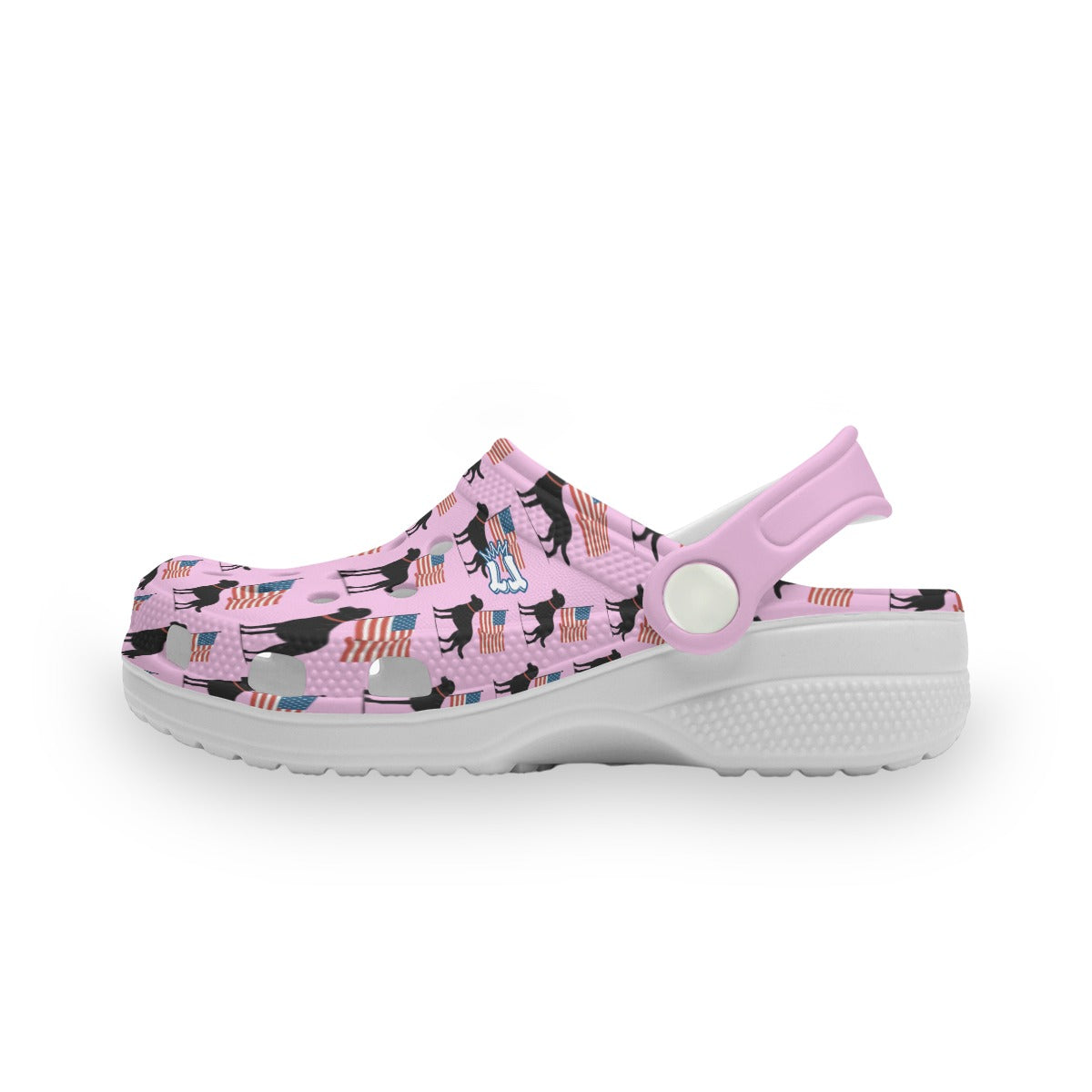 Youth Patriotic Clogs, Black Dog American Flag Design