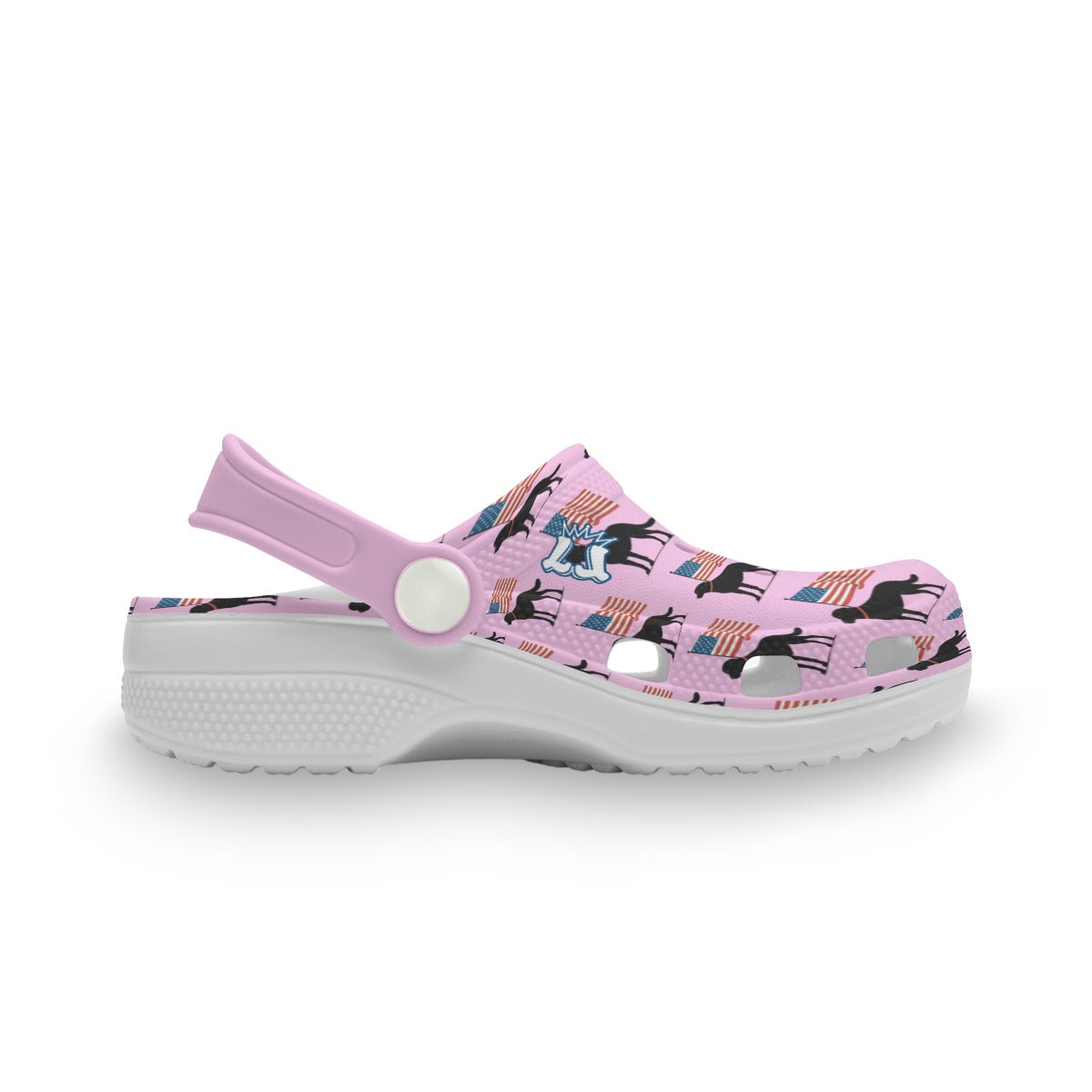 Youth Patriotic Clogs, Black Dog American Flag Design