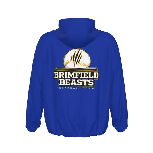 Adult 1/2 Zip Brimfleld Beasts Pullover Windbreaker - Blue Edition