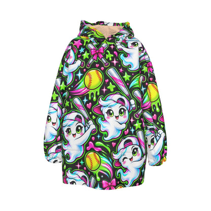 Girls Softball Halloween Blanket Hoodie