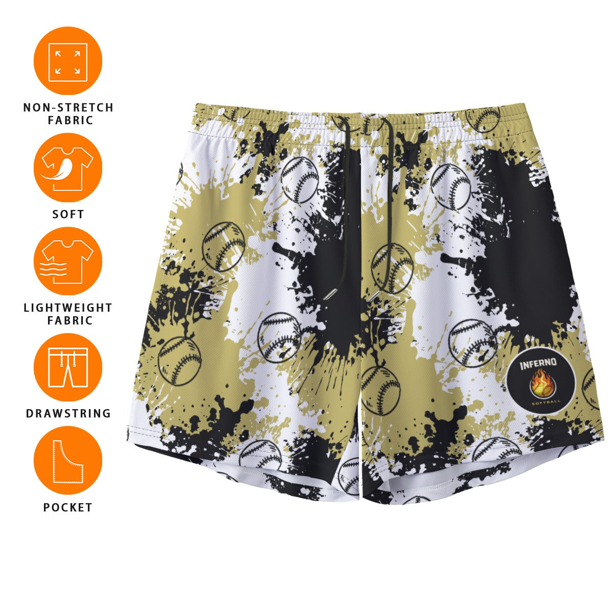 Adult Brimfield Inferno Softball Mesh Shorts - Paint Splatter Edition 1 (no inner liner)