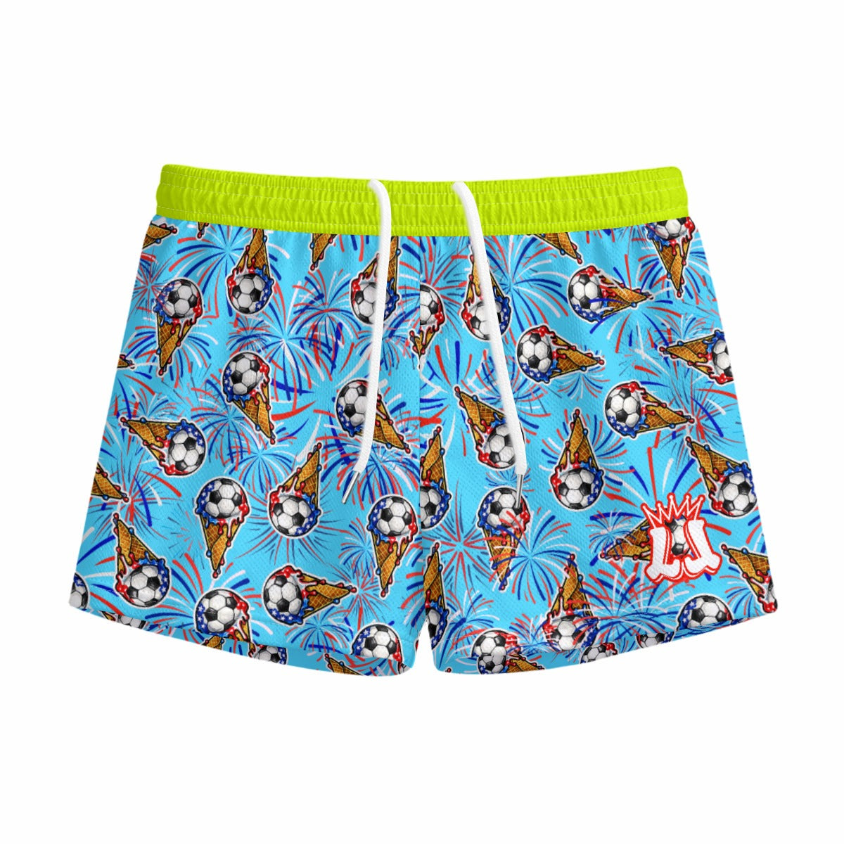 Kids Summer Patriotic Soccer Shorts, Fireworks Soccer Apparel