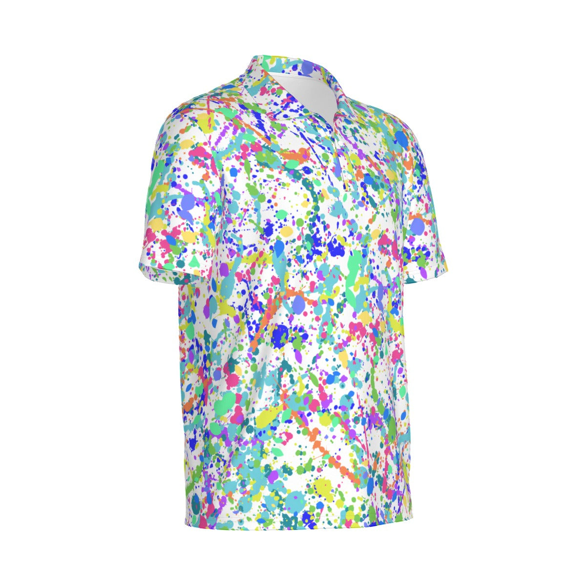 Men's White Paint Splatter Golf Polo Shirt