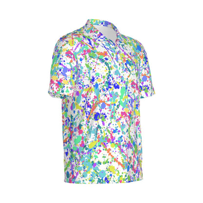 Men's White Paint Splatter Golf Polo Shirt