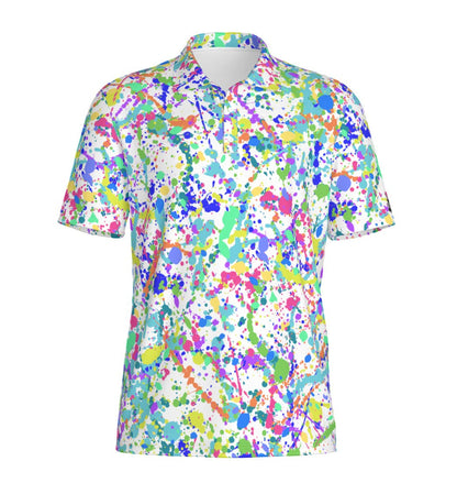 Men's White Paint Splatter Golf Polo Shirt