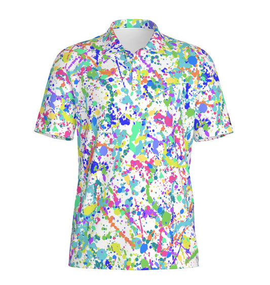 Men's White Paint Splatter Golf Polo Shirt