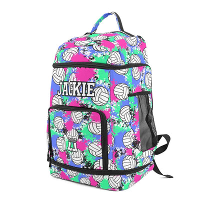 Personalized Volleyball Backpack - Mint/Pink/Blue Paint Splatter Edition
