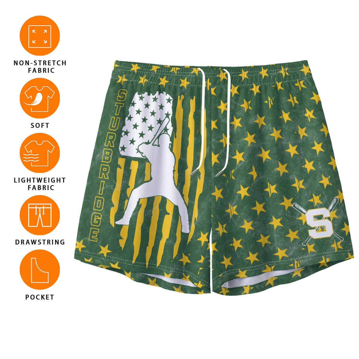 Adult Sturbridge Little League Baseball Shorts - Flag, Vintage Yellow Edition (no inner liner)