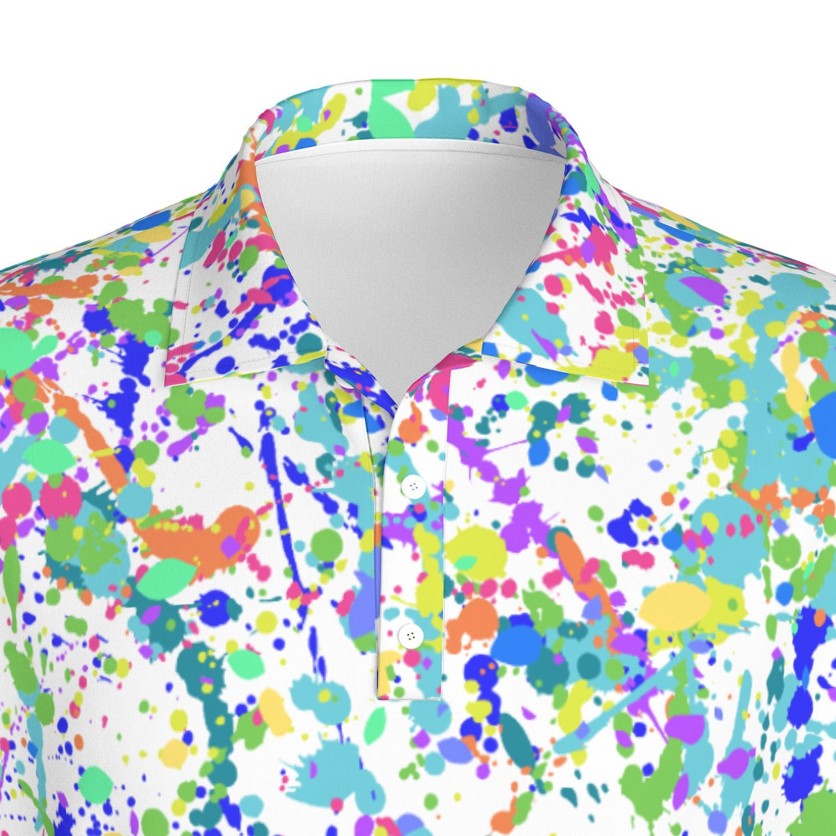 Men's White Paint Splatter Golf Polo Shirt