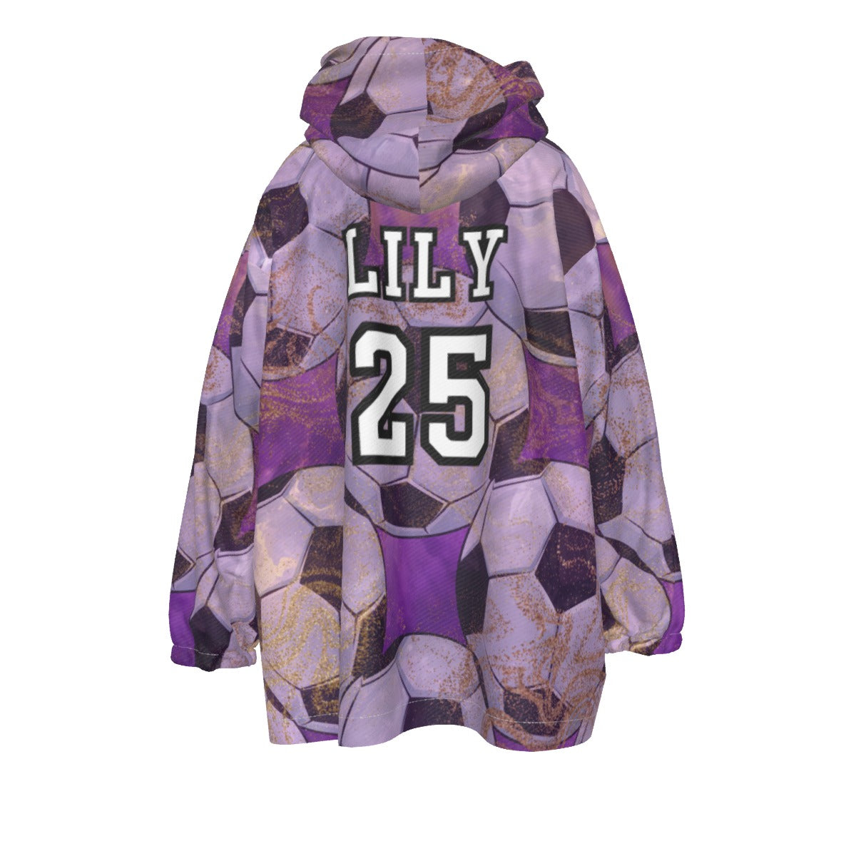Personalized Girls Purple Soccer Blanket Hoodie