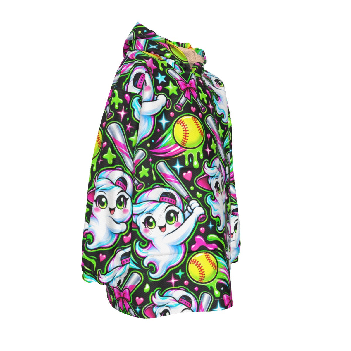 Girls Softball Halloween Blanket Hoodie