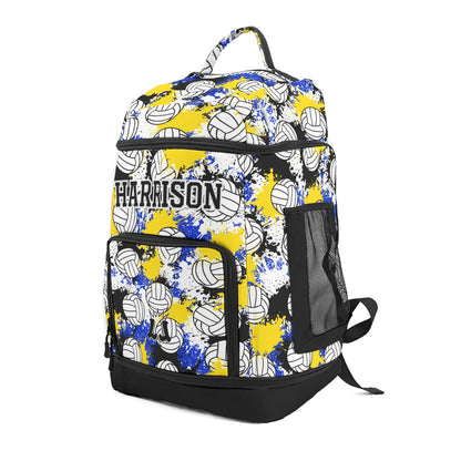 Personalized Volleyball Backpack - Yellow/Blue/Black Paint Splatter Edition