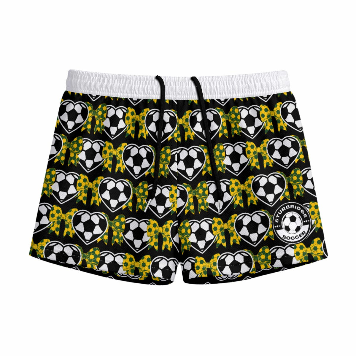 Girls Sturbridge Soccer Mesh Shorts- Bows and Hearts (Black)
