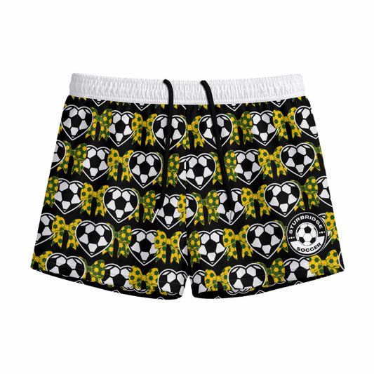 Girls Sturbridge Soccer Mesh Shorts- Bows and Hearts Black (Loose Fit)