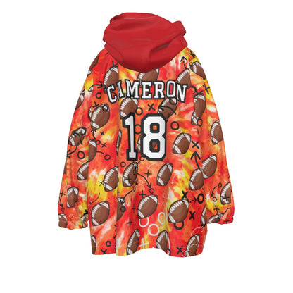 Personalized Kids Tie Dye Football Blanket Hoodie