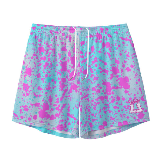 Adult Pink Paint Splatter Mesh Shorts