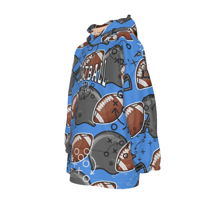 Personalized Youth Football Blanket Hoodie, Light Blue
