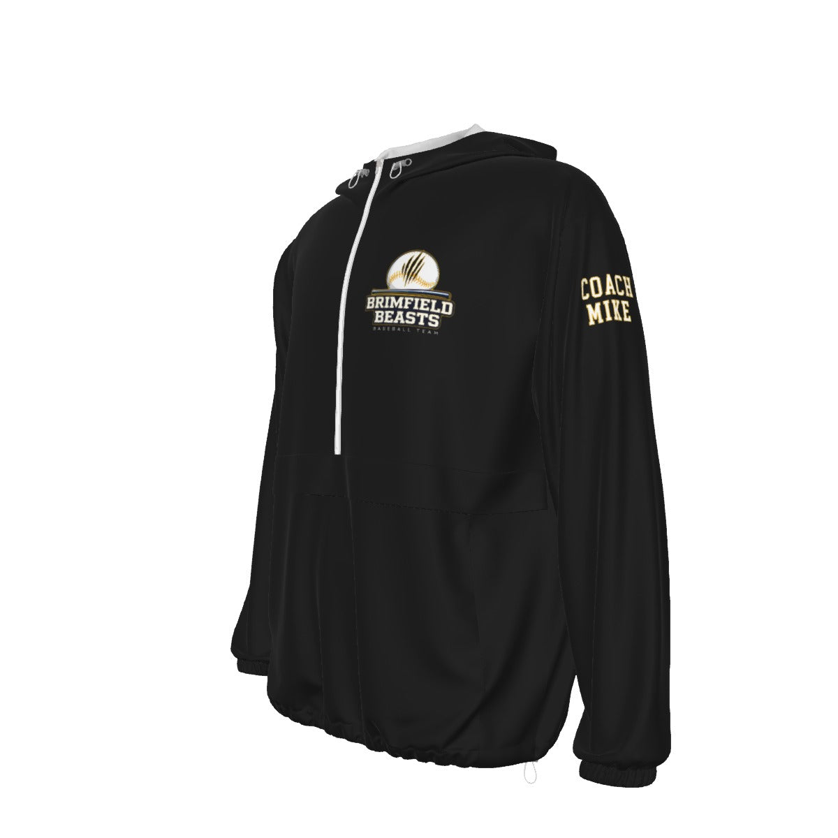 Adult Brimfield Beasts 1/2 Zip Windbreaker/Waterproof Pullover - Black, Coach's Edition (Personalized)