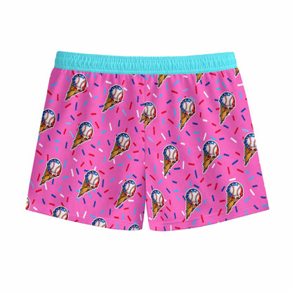 Kids Patriotic Baseball Drip Mesh Shorts - Pink Edition