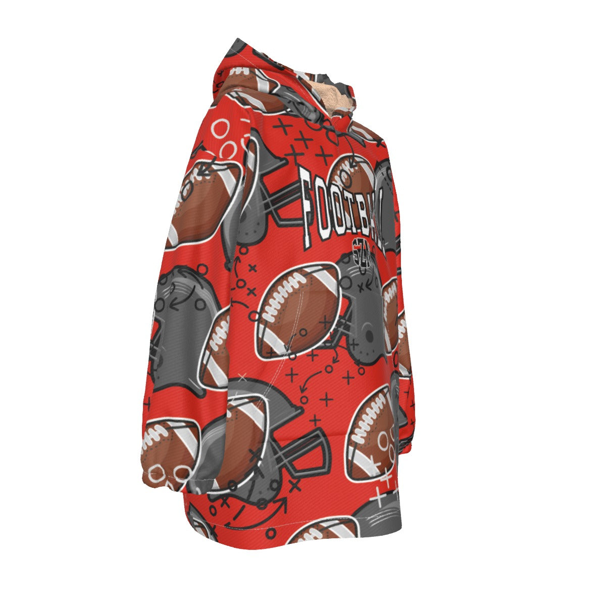 Kids Personalized Football Blanket Hoodie- Red/Orange