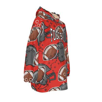 Kids Personalized Football Blanket Hoodie- Red/Orange